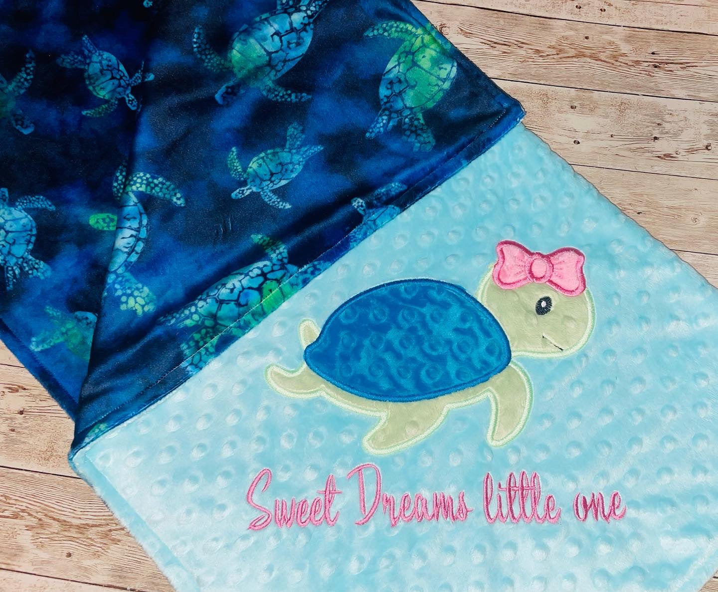 Girl Sea turtle- Personalized Minky Blanket