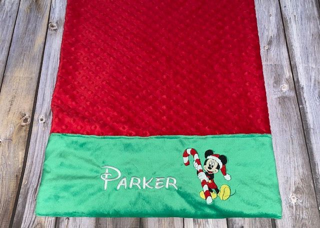 Mickey Mouse Pillowcase -Personalized Minky Pillowcase with Minky Christmas Mickey