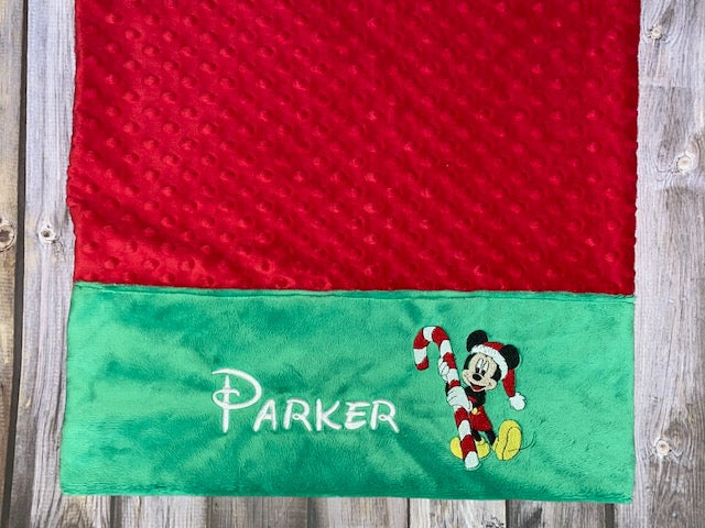 Mickey Mouse Pillowcase -Personalized Minky Pillowcase with Minky Christmas Mickey