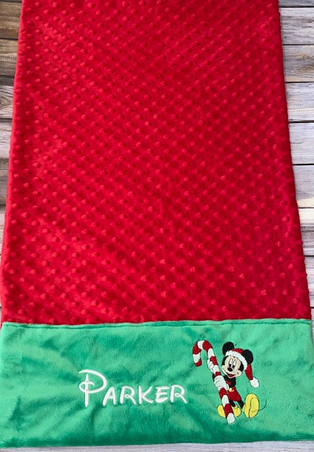 Mickey Mouse Pillowcase -Personalized Minky Pillowcase with Minky Christmas Mickey