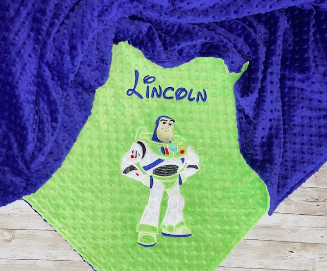 Buzz Lightyear- Personalized Minky Baby Blanket -Purple and Lime Minky - Toy Story