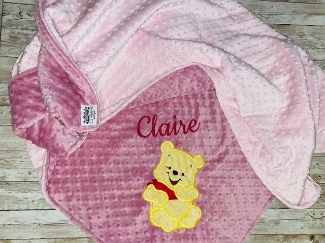 Personalized Winnie the Pooh Minky Baby Blanket - Pink Minky