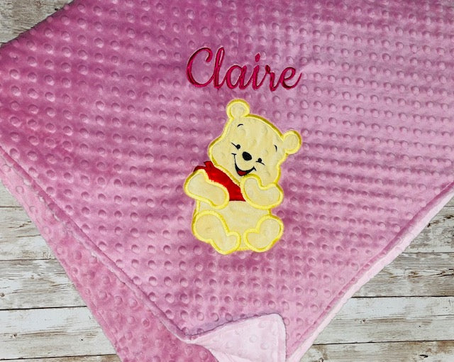 Personalized Winnie the Pooh Minky Baby Blanket Pink Minky Lil Peep Boutique