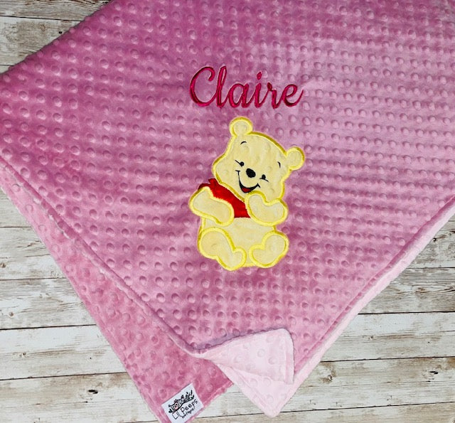 Personalized Winnie the Pooh Minky Baby Blanket - Pink Minky