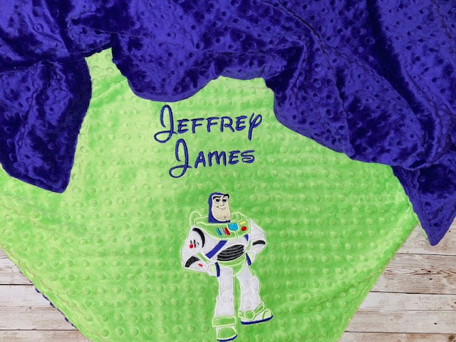 Buzz Lightyear- Personalized Minky Baby Blanket -Purple and Lime Minky - Toy Story