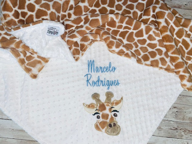 Giraffe- Personalized Minky Baby Blanket - Cream / Giraffe Minky - Embroidered Giraffe