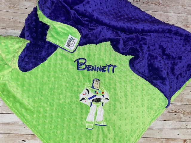 Buzz Lightyear- Personalized Minky Baby Blanket -Purple and Lime Minky - Toy Story