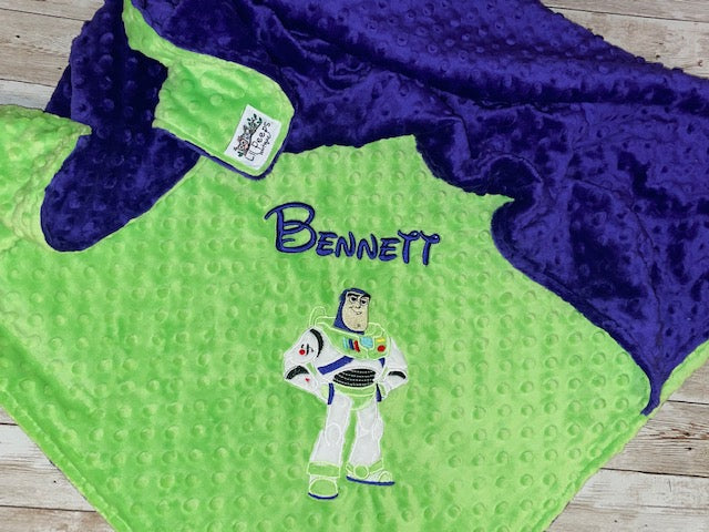 Buzz Lightyear- Personalized Minky Baby Blanket -Purple and Lime Minky - Toy Story