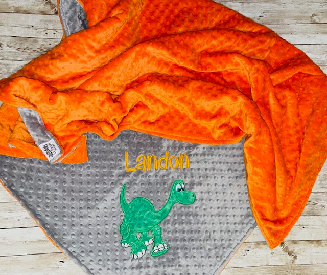 Personalized Arlo Minky Baby Blanket - Gray and Orange Minky