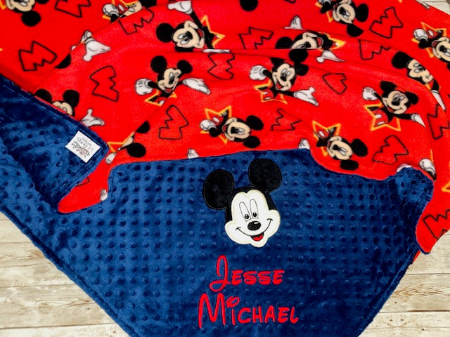 Mickey Mouse - Personalized Minky Baby Blanket - Navy Minky and Character fleece - Custom Monogram