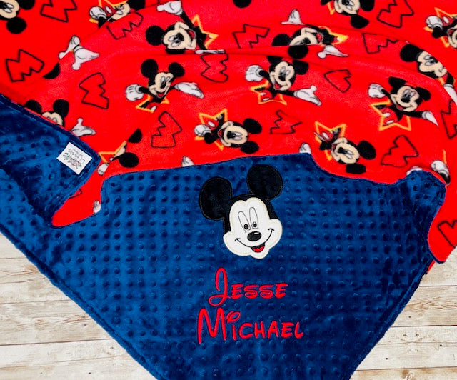 Mickey Mouse - Personalized Minky Baby Blanket - Navy Minky and Character fleece - Custom Monogram