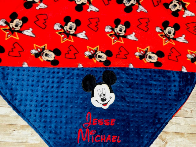 Mickey Mouse - Personalized Minky Baby Blanket - Navy Minky and Character fleece - Custom Monogram