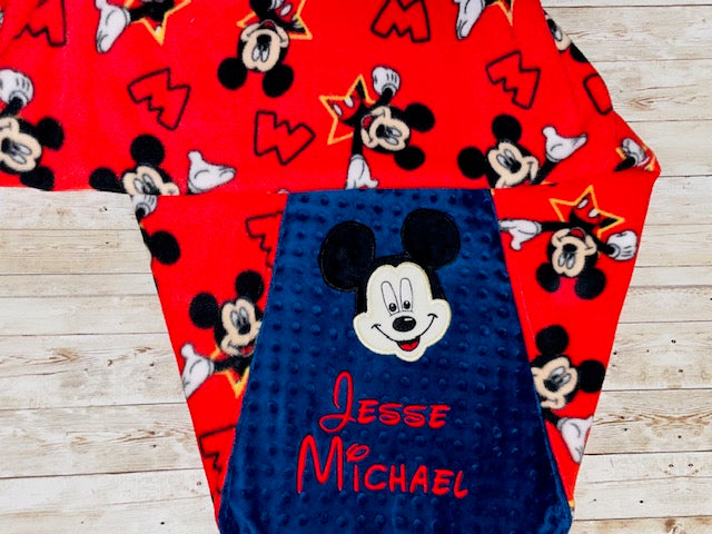 Mickey Mouse - Personalized Minky Baby Blanket - Navy Minky and Character fleece - Custom Monogram