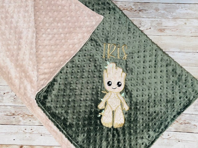 Personalized Groot Minky Baby Blanket Tan and Green Minky Custom M Lil Peep Boutique