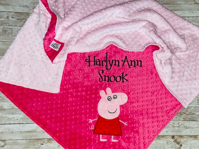 Peppa Pig - Personalized Minky Baby Blanket -Pink  Minky