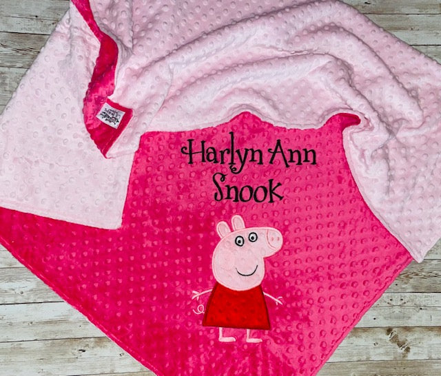 Peppa Pig - Personalized Minky Baby Blanket -Pink  Minky