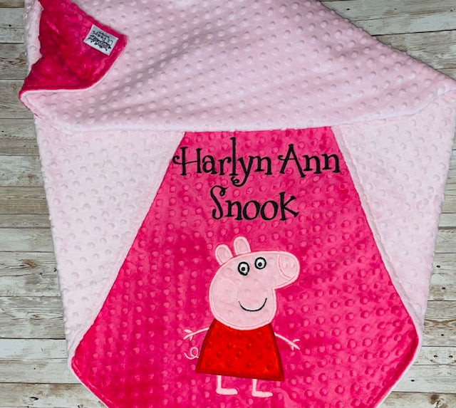 Peppa Pig - Personalized Minky Baby Blanket -Pink  Minky