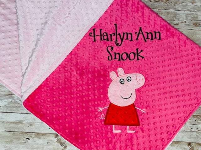 Peppa Pig - Personalized Minky Baby Blanket -Pink  Minky