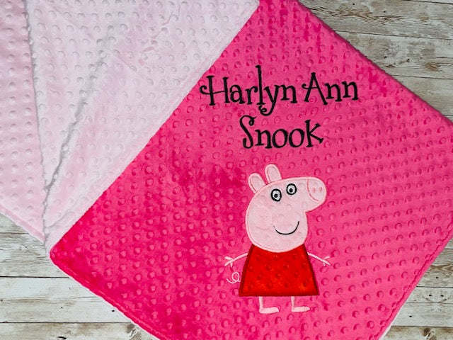 Peppa Pig - Personalized Minky Baby Blanket -Pink  Minky