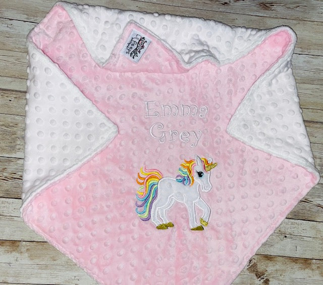 Unicorn Personalized Minky Blanket Pink and White Minky Embroide Lil Peep Boutique