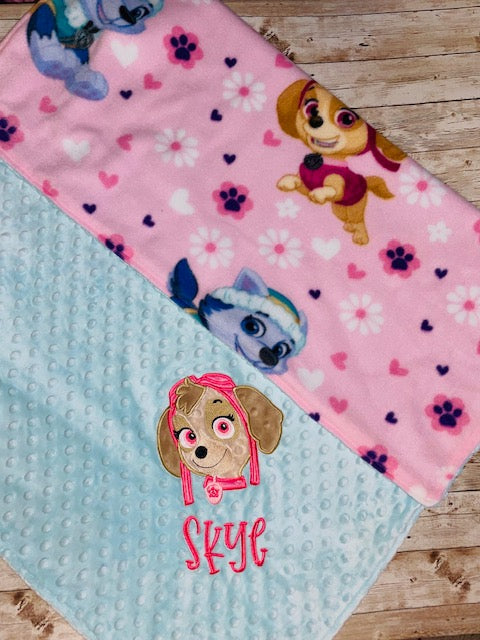 Paw Patrol - Skye- Personalized Minky Blanket -Aqua Minky - Embroidered Puppy