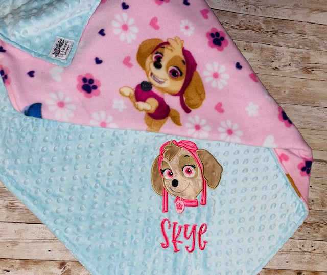 Paw Patrol - Skye- Personalized Minky Blanket -Aqua Minky - Embroidered Puppy