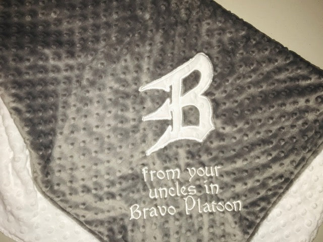 Bravo Platoon - Personalized Minky Baby Blanket - Gray / Black Minky - Embroidered Bravo Platoon