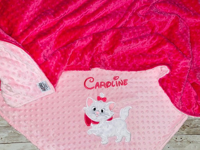 Marie Cat - Personalized Minky Blanket - Pink Minky - Embroidered Marie Cat from Aristocats