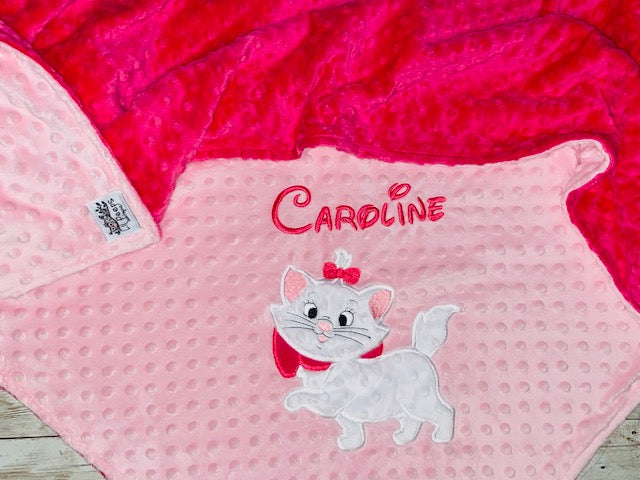 Marie Cat - Personalized Minky Blanket - Pink Minky - Embroidered Marie Cat from Aristocats