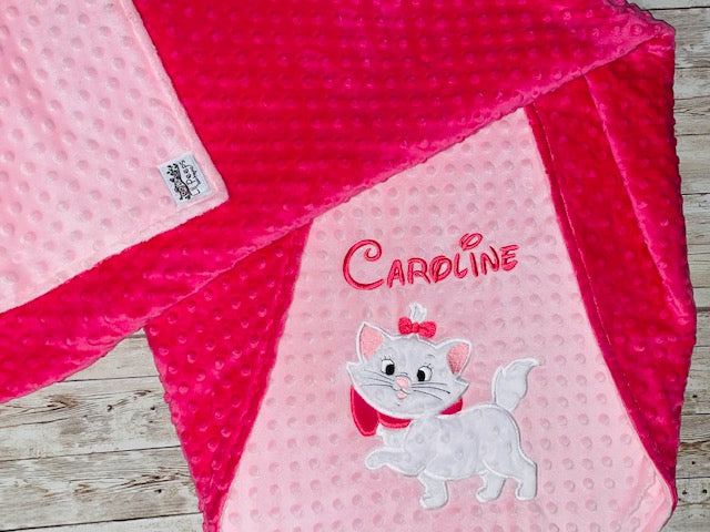 Marie Cat - Personalized Minky Blanket - Pink Minky - Embroidered Marie Cat from Aristocats