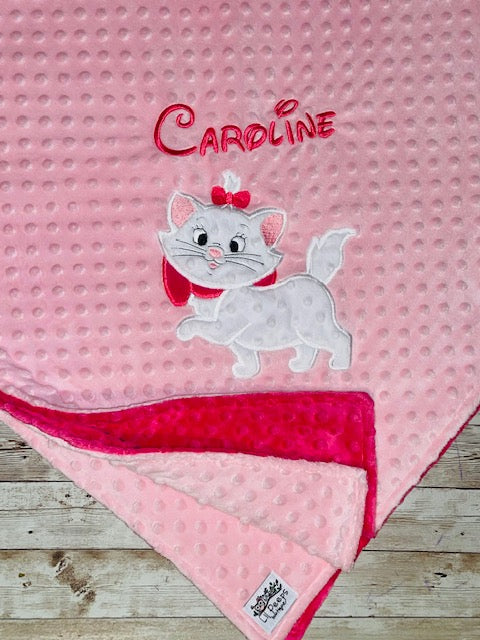 Marie Cat - Personalized Minky Blanket - Pink Minky - Embroidered