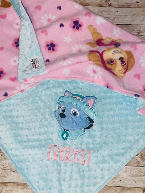 Paw Patrol Everest Personalized Minky Blanket Aqua Minky Embroid