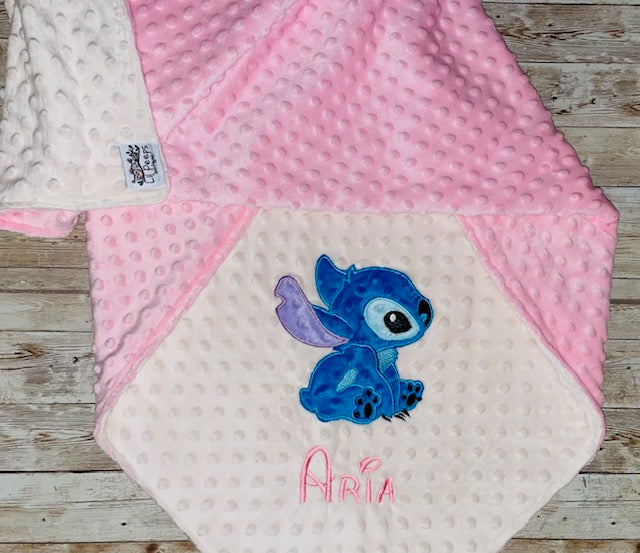 Personalized Stitch Minky Blanket - Cream and Pink Minky