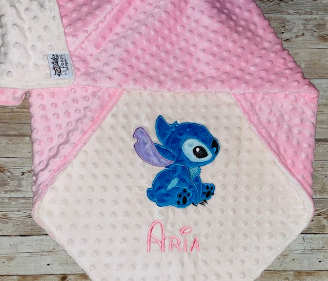 Personalized Stitch Minky Blanket - Cream and Pink Minky