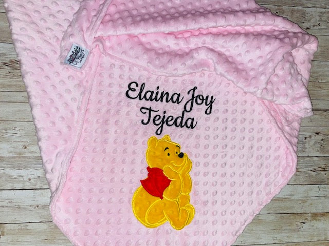 Personalized Winnie the Pooh Minky Baby Blanket - Pink Minky - Custom Monogram