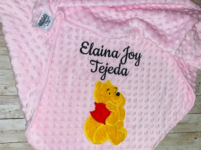 Personalized Winnie the Pooh Minky Baby Blanket - Pink Minky - Custom Monogram