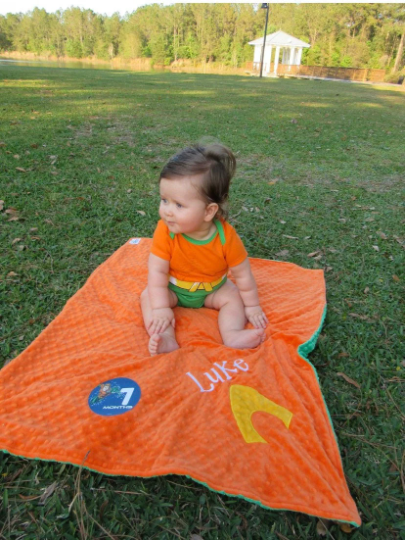 Aquaman - Personalized Minky Blanket -  Green and Orange Minky - Custom Monogram