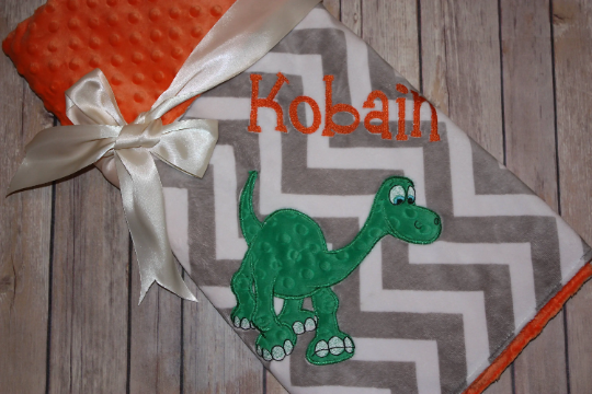 Personalized Arlo Minky Baby Blanket - Gray Chevron and Orange Minky - Custom Monogram