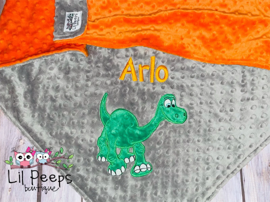 Personalized Arlo Minky Baby Blanket - Gray and Orange Minky