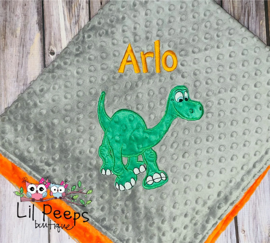 Personalized Arlo Minky Baby Blanket - Gray and Orange Minky