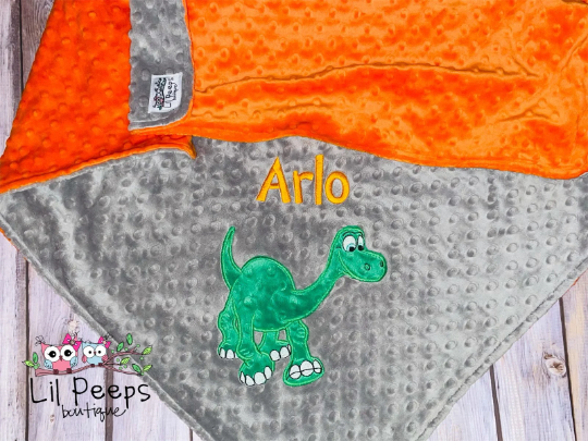 Personalized Arlo Minky Baby Blanket - Gray and Orange Minky