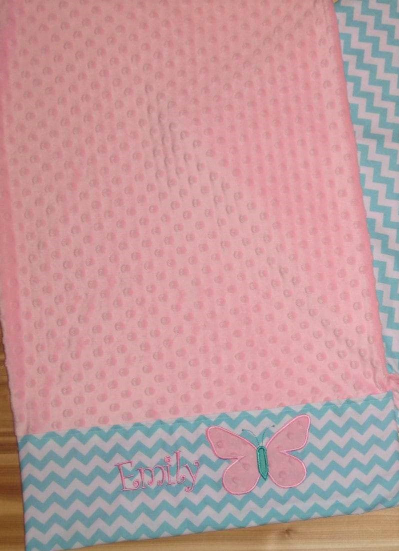 Personalized Minky Pillowcase with Minky Butterfly - Aqua and Pink