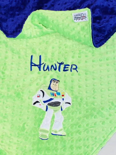 Buzz Lightyear- Personalized Minky Baby Blanket -Purple and Lime Minky - Toy Story