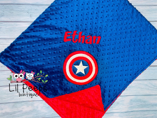 Personalized Captain America Minky Baby Blanket -  Blue and Red Minky - Custom Monogram