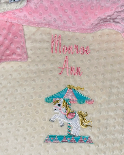 Carousel Personalized Blanket - Blush & Cream Minky Baby Blanket