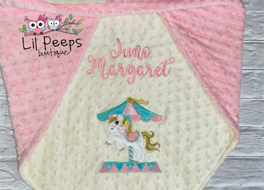 Carousel Personalized Blanket - Blush & Cream Minky Baby Blanket