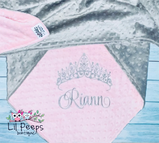 Personalized Crown Minky Blanket - Gray and Pink - Custom Monogram