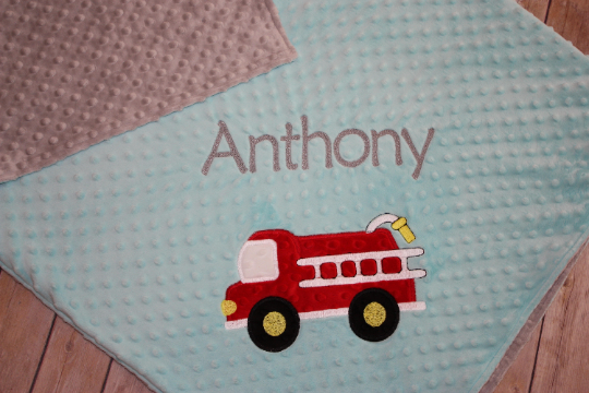 Fire Truck Nap Set - Personalized Minky Blanket and Pillowcase with embroidered Fire Truck - Travel or Standard Size