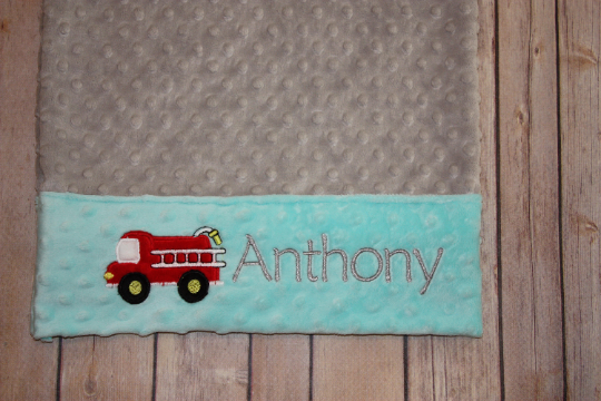 Fire Truck Nap Set - Personalized Minky Blanket and Pillowcase with embroidered Fire Truck - Travel or Standard Size