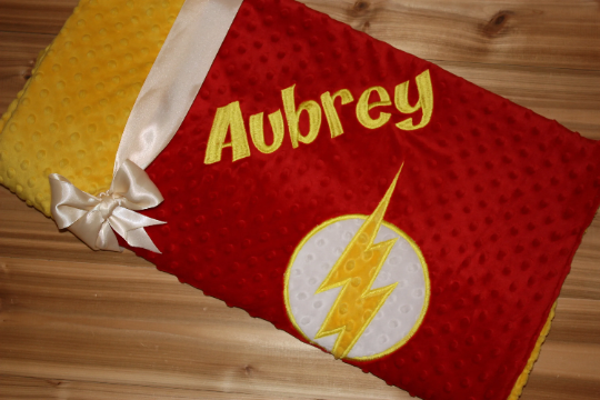 The Flash - Personalized Minky Blanket -  Red and Yellow Minky - Custom Monogram